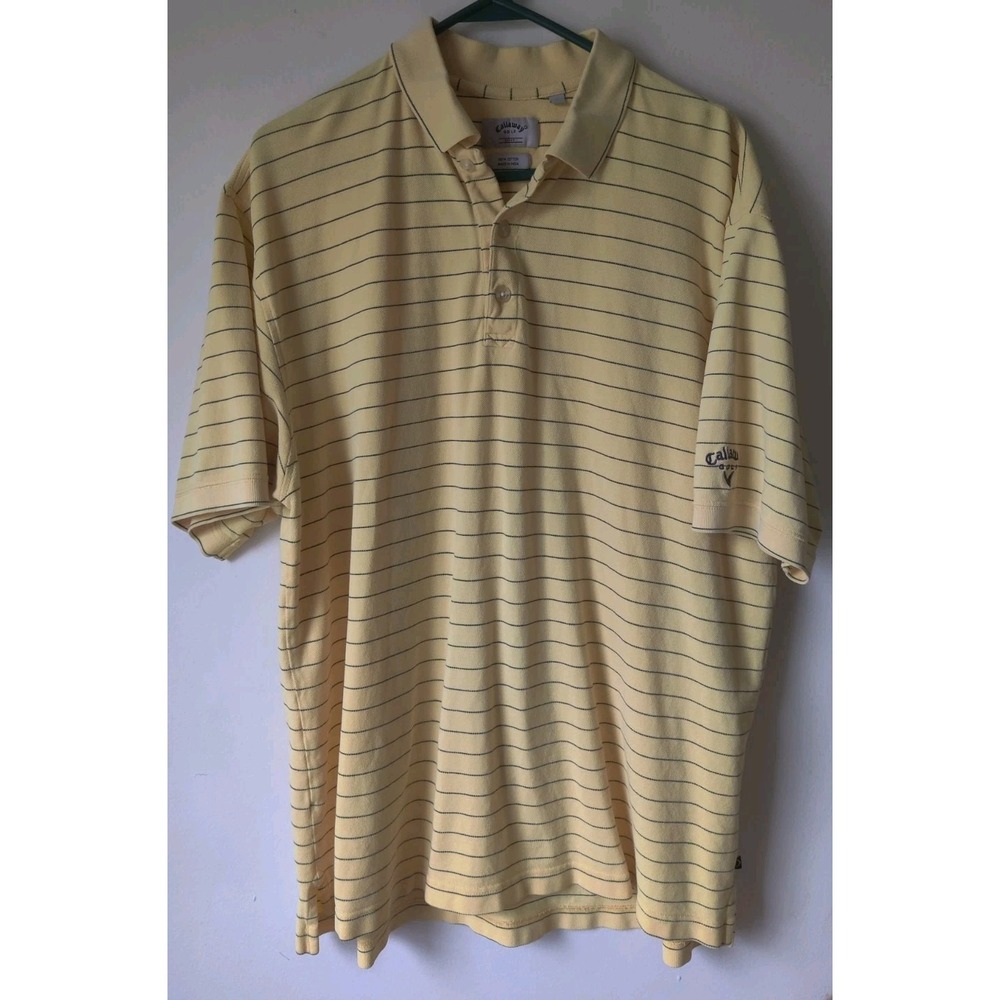 Callaway Polo Shirt Men's Short Sleeve 100% Cotton Yellow Striped Golf Size XL